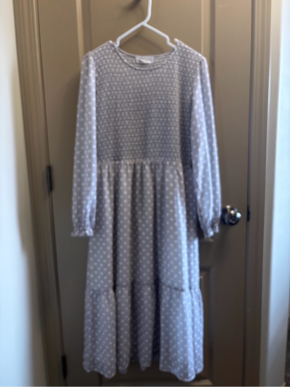 Jilly Box- Long Sleeve Swiss Dot Tiered Dress - Light Gray - Picture 1 of 3